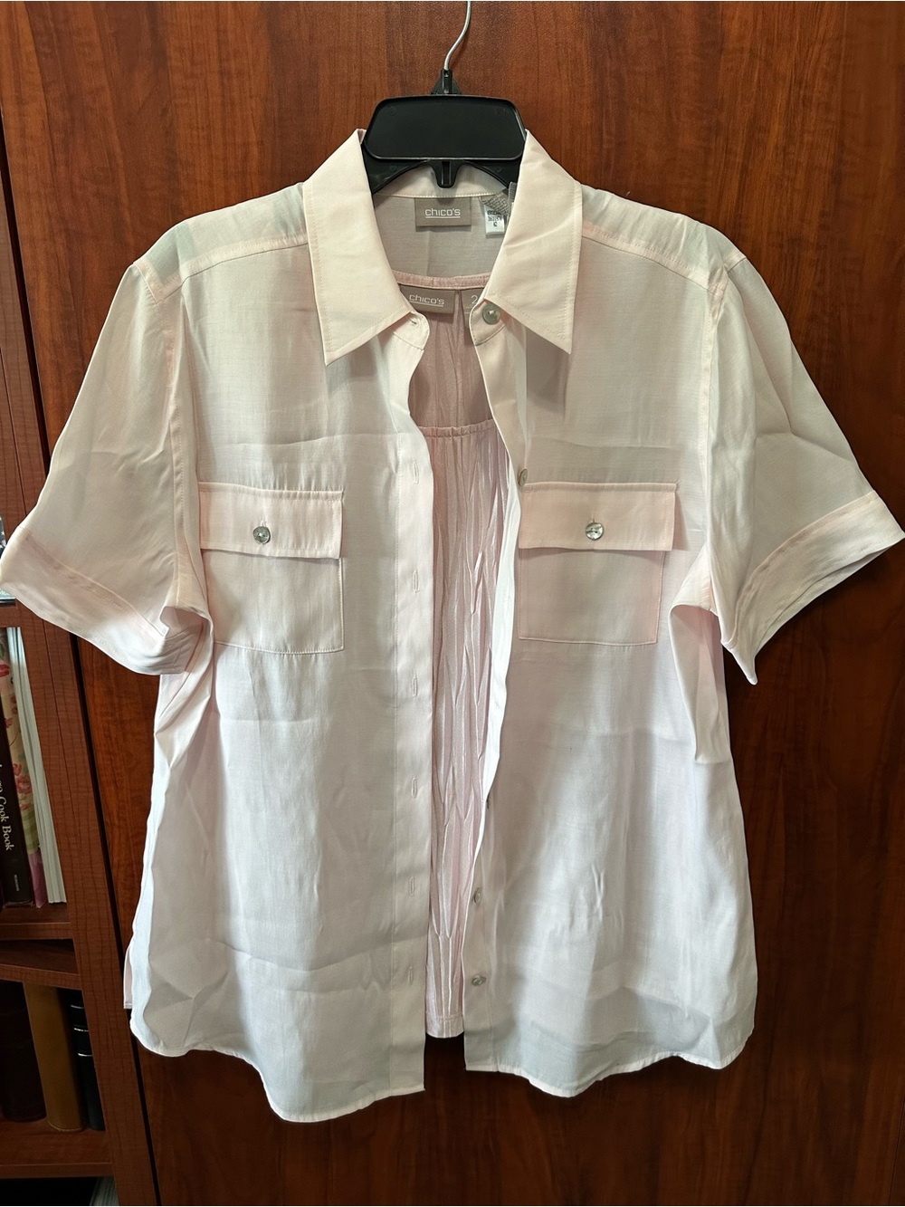 Chico's Rosédust Pleated Short Sleeve Blouse